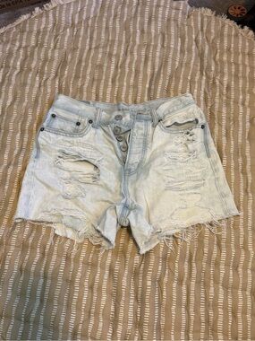 American Eagle Outfitters Light Blue Distressed Denim Shorts